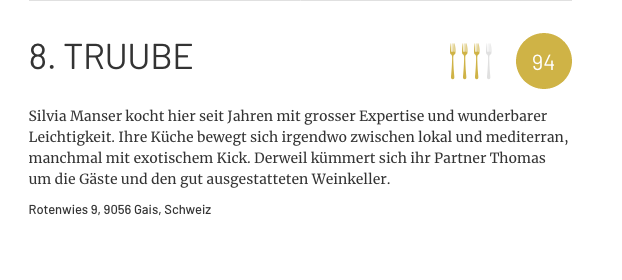 Falstaff Restaurant- und Beizenguide 2026 Truube Gais