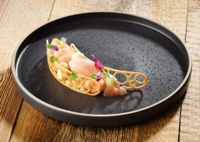 Truube Gais – Das Speiserestaurant – Champagner-Mousse, Minzen-Espuma, Grapefruit-Sorbet, Grapefruit-Filet